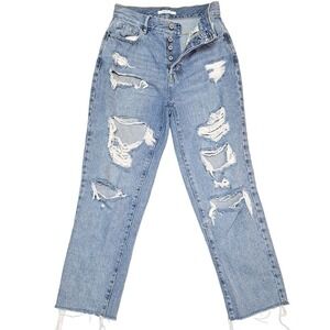 Pacsun Jeans Women 26 High Rise Straight Light Wash Distressed Raw Hem Destroyed
